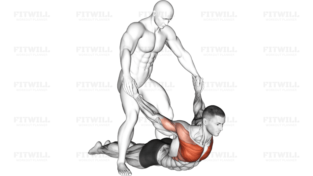 Assisted Pulling Arms in Prone Position Chest Stretch