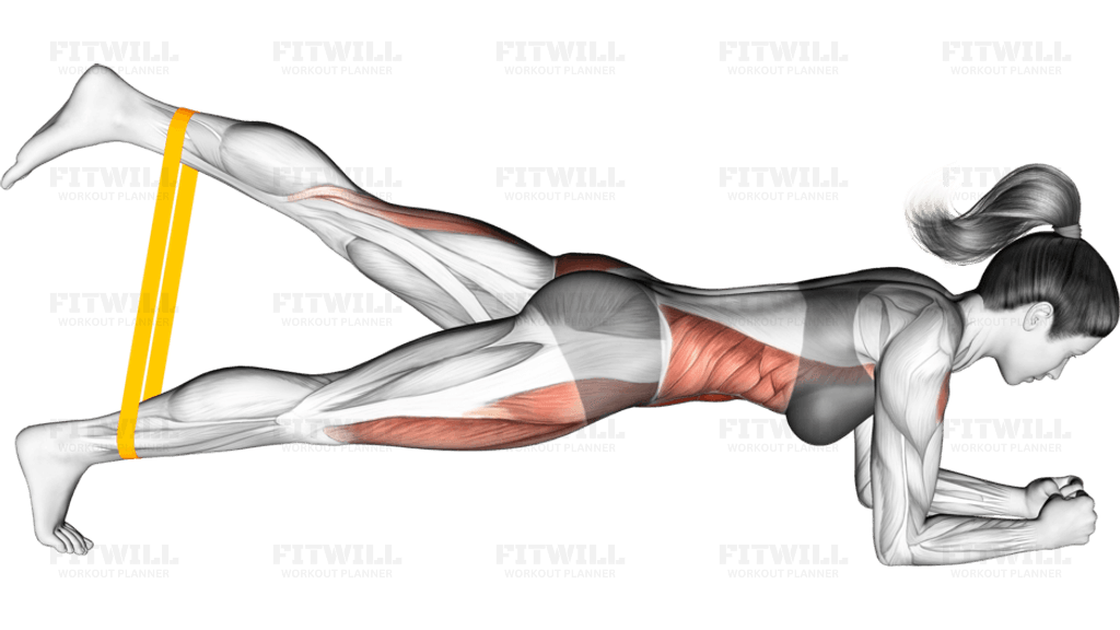 Resistance Band Front Plank With Kicked Leg