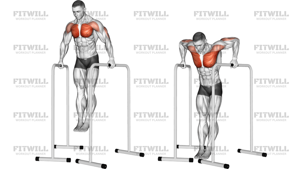 Wide-Grip Chest Dip On High Parallel Bars