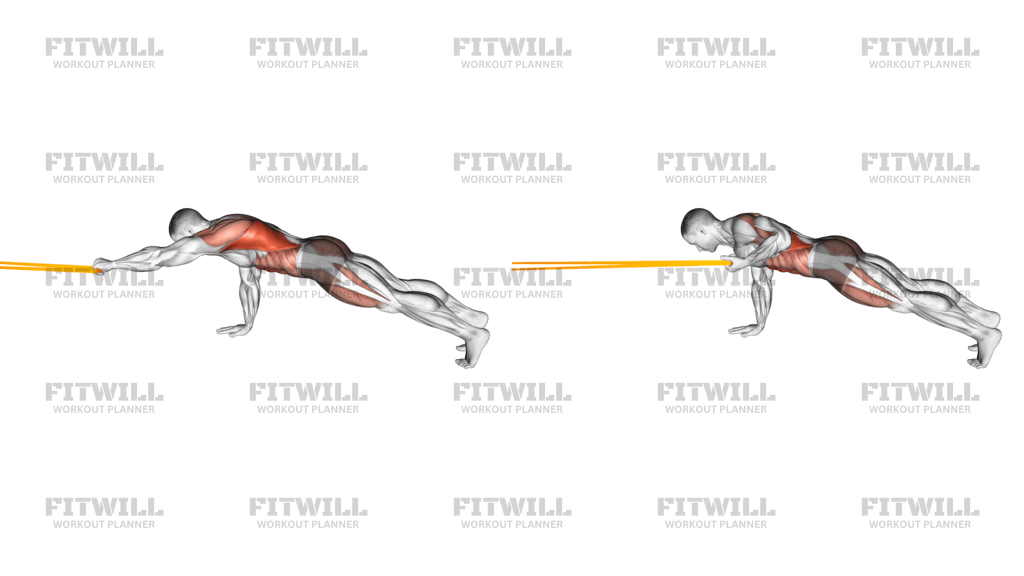 Resistance Band Front Plank With Single Arm Pulldown