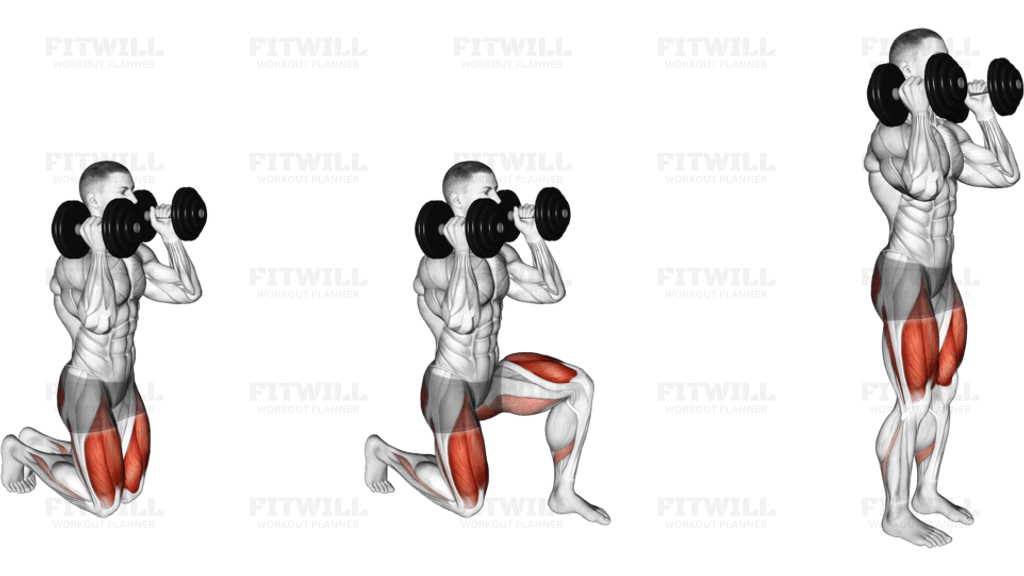 Dumbbell Kneeling Hold to Stand Clean grip