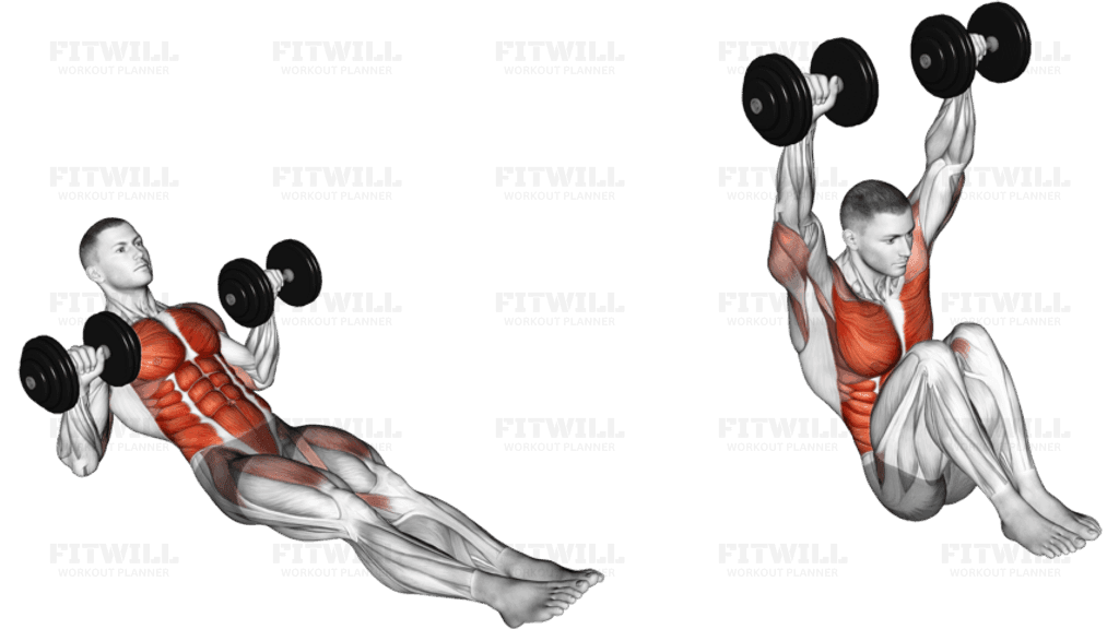 Dumbbell Seated Military Press In Out Leg Raise on Floor