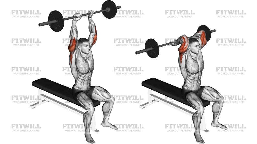 Barbell Seated Overhead Triceps Extension