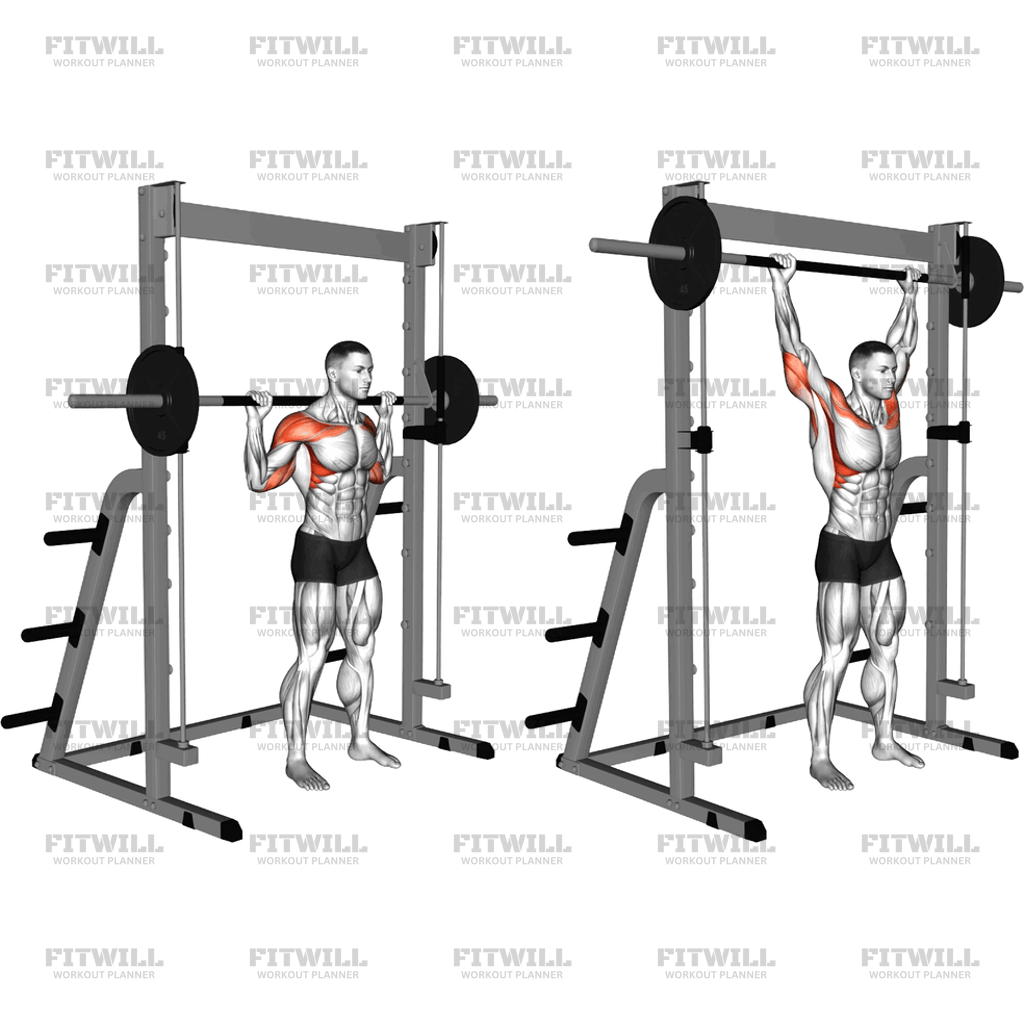 Smith Standing Behind Head Military Press: Exercise Guide, Techniques ...