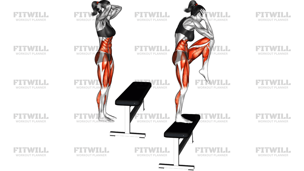 Step-Up Opposite Elbow To Knee Twist
