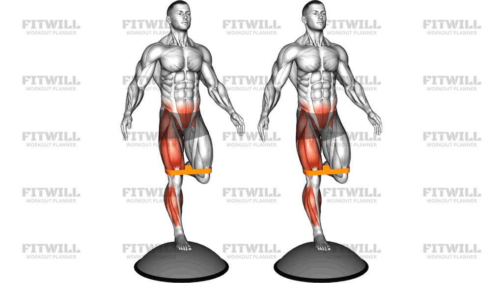 Resistance Band Bosu Ball Single Leg Balance