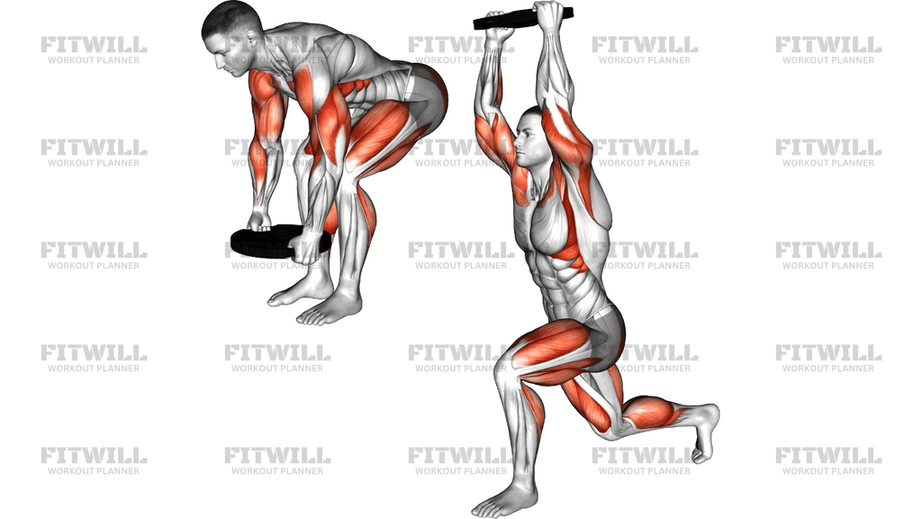Ağırlık Plakalı Deadlift Ile Geri Lunge Ve Baş Üstü Tutuş