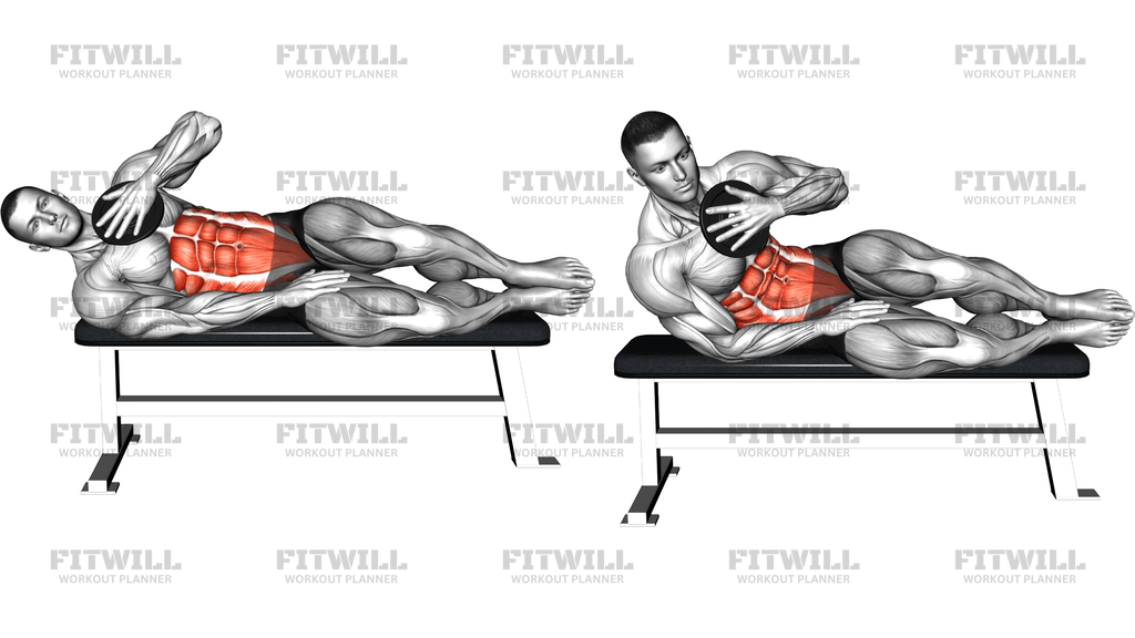 Weighted Plate Lying Bench Side Oblique Crunch