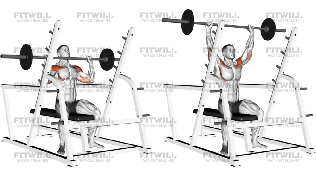 Barbell Seated Military Press Inside Squat Cage