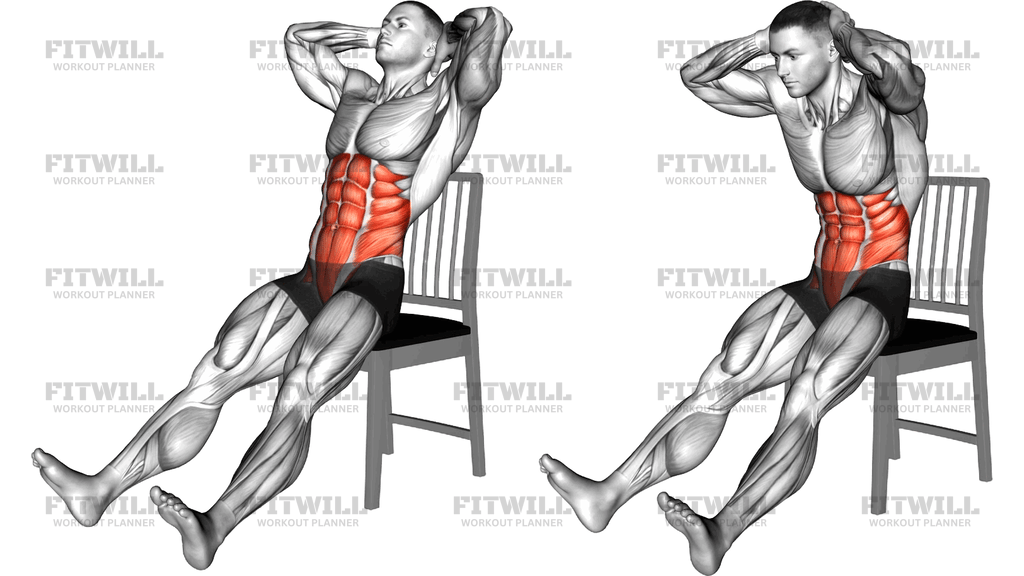 Sitzender Crunch Mit Gestreckten Beinen Auf Dem Stuhl