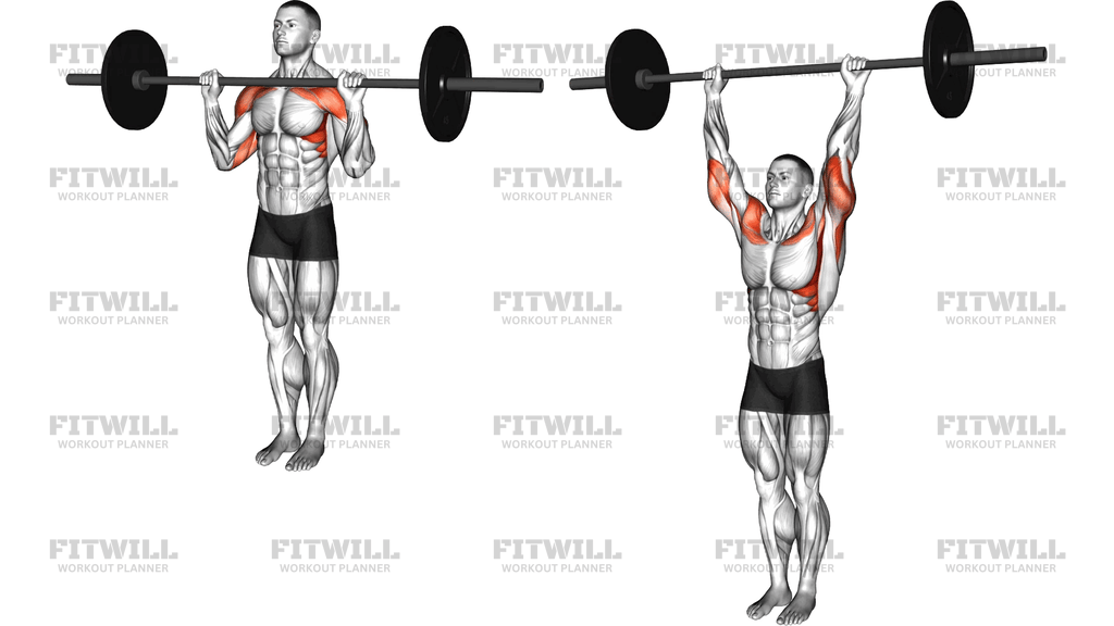Barbell Standing Military Press (Close Stance)