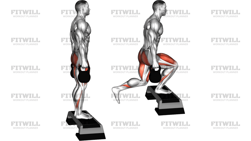 Kettlebell Reverse Lunge From Deficit