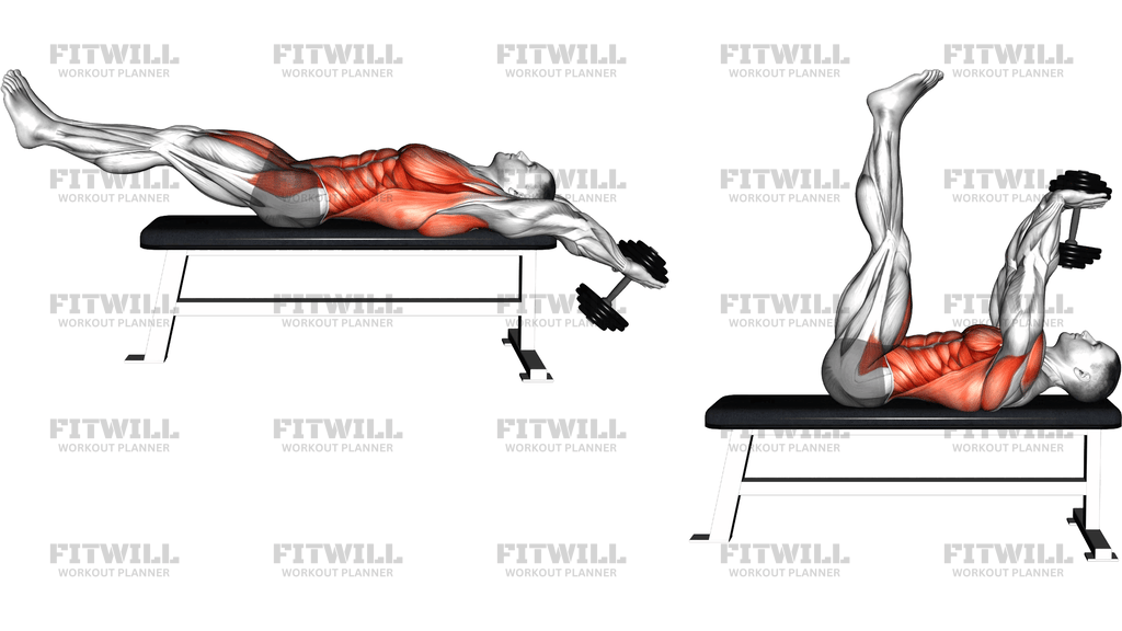 Dumbbell Lying Bench Pullover Leg Raise