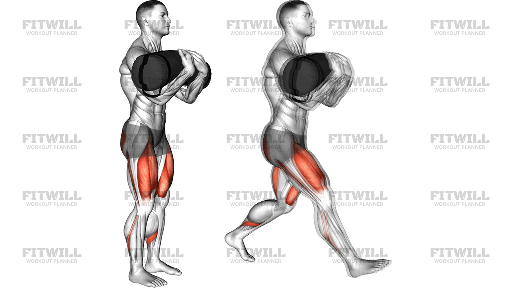 Weighted Sandbag Front Rack Forward Lunge