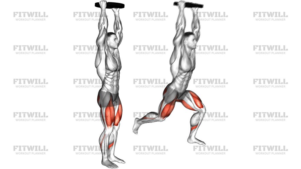 Weighted Plate Overhead Reverse Lunge