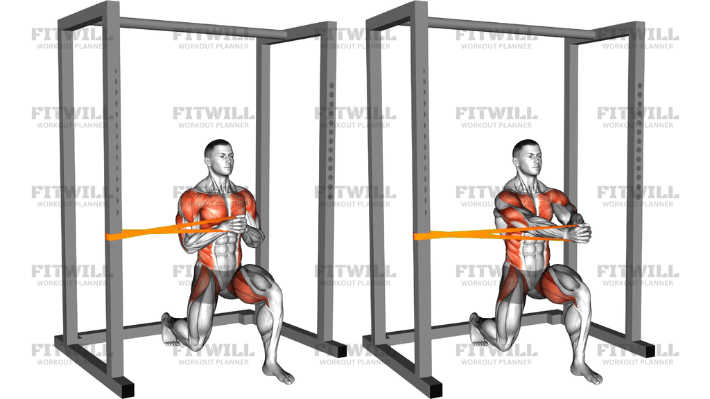 Halbkniender Horizontaler Pallof Press Mit Widerstandsband