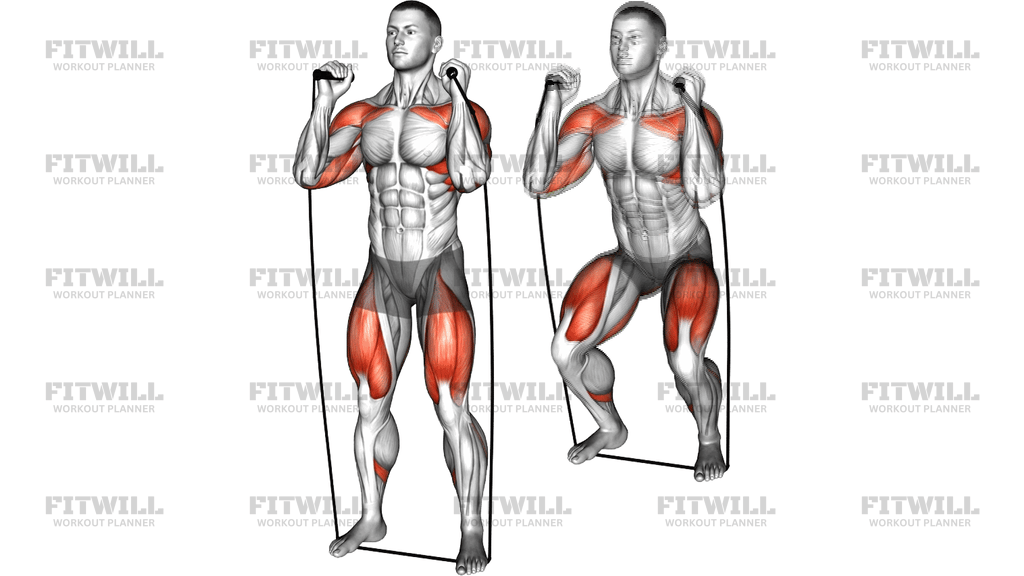 Band Squat To Overhead Press