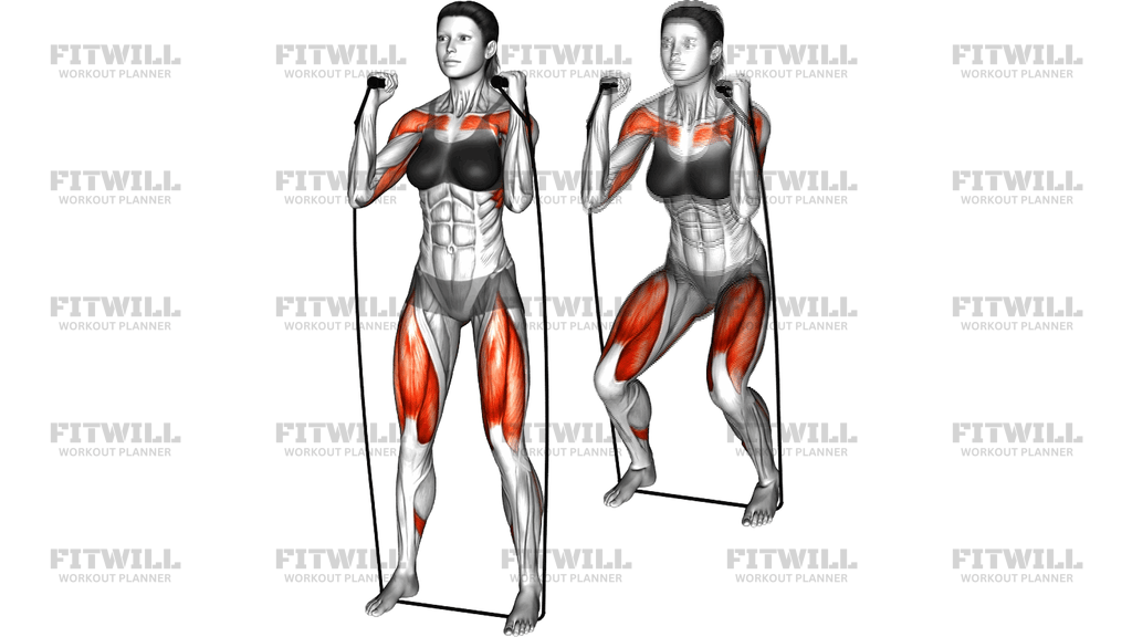 Band Squat To Overhead Press