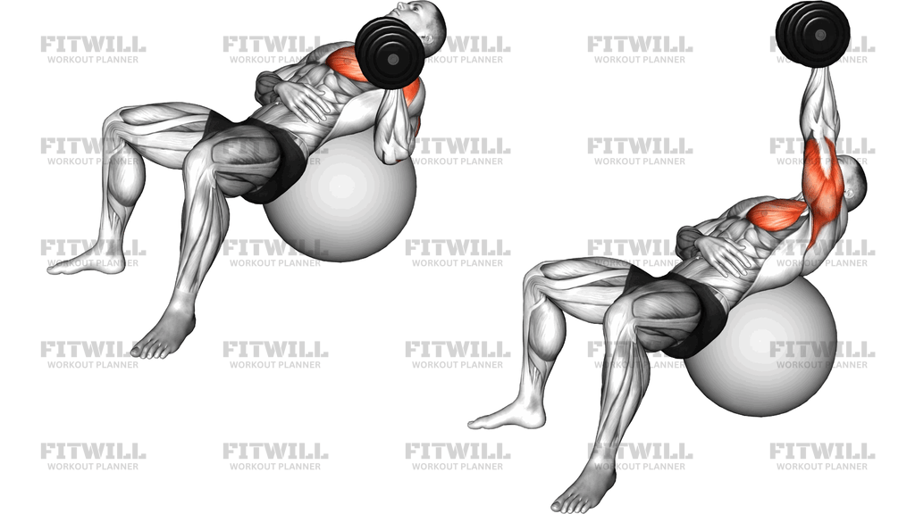 Dumbbell Incline One-Arm Press On Exercise Ball