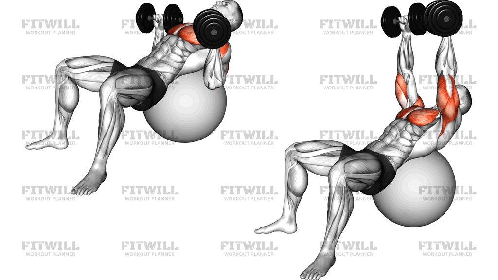 Dumbbell Incline Press On Exercise Ball