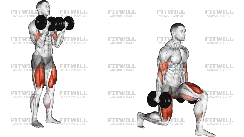 Dumbbell Bicep Curl Lunge With Bowling Motion