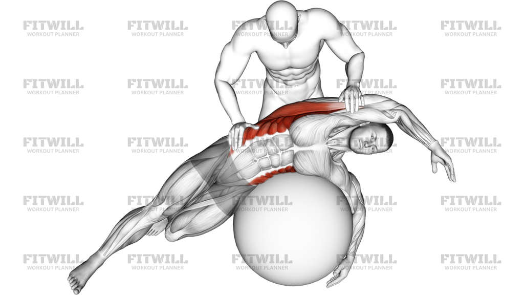 Assisted Oblique And Latissimus Dorsi Stretch On Stability Ball