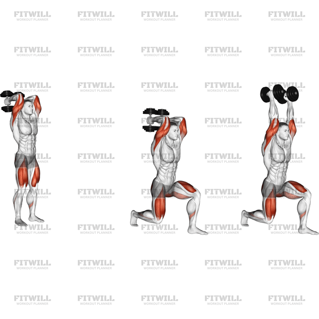 Dumbbell Forward Lunge Triceps Extension: Exercise Guide, Techniques ...