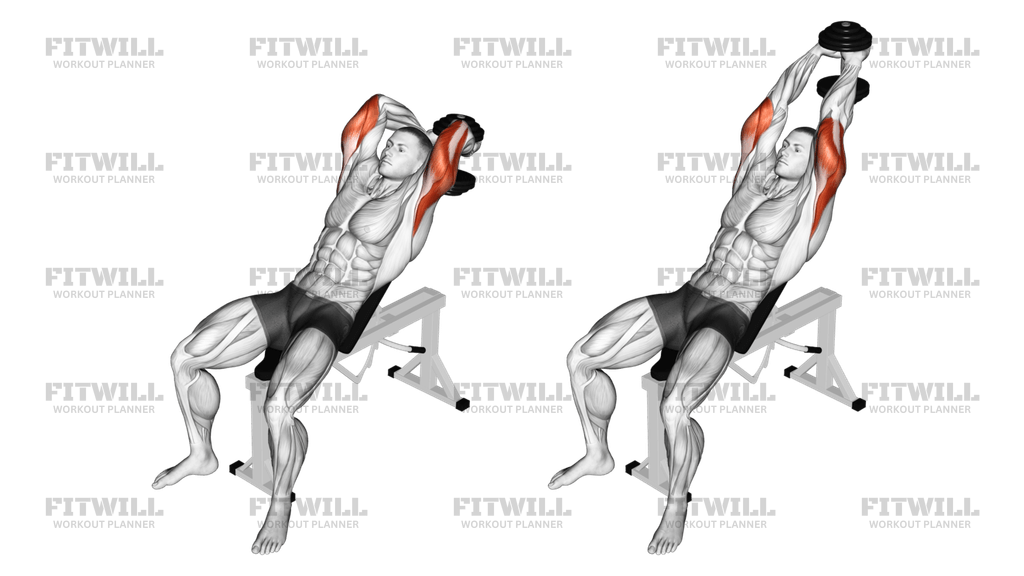 Dumbbell Incline Two Arm Extension Exercise Guide Video Techniques Benefits How to Muscles Worked Tips Tricks Fitwill