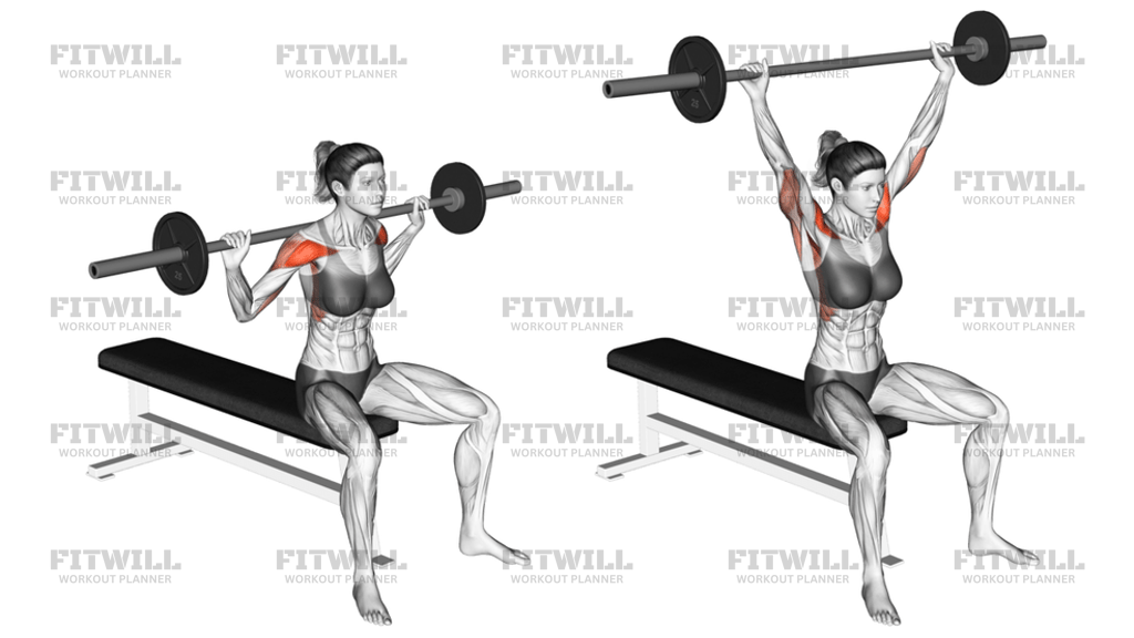 Barbell Seated Behind Head Military Press: Exercise Guide, Video ...
