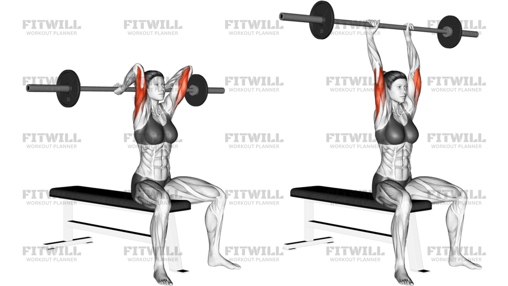 Barbell Seated Overhead Triceps Extension