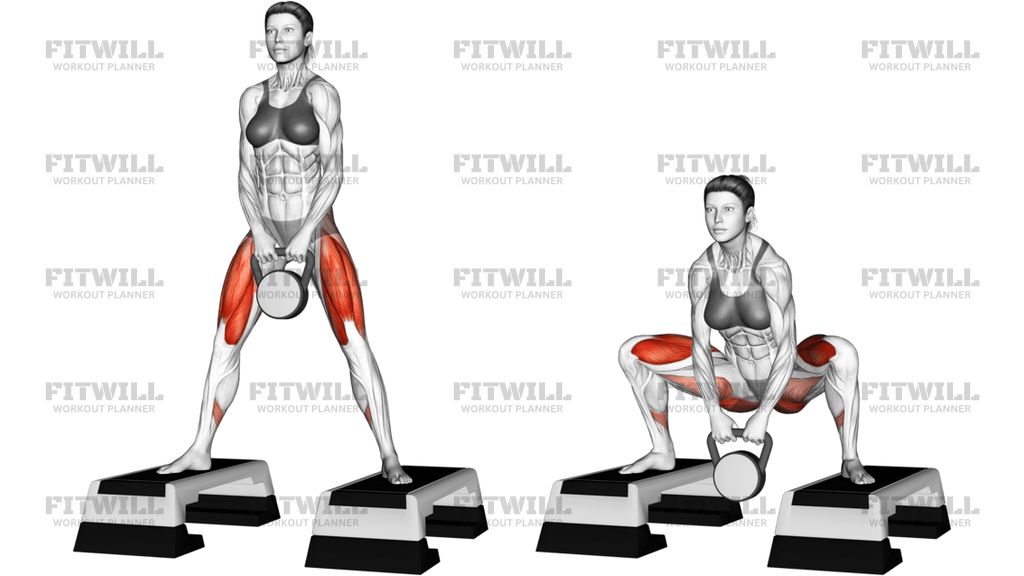 Kettlebell Dumbbell Sumo Squat Off Stepbox