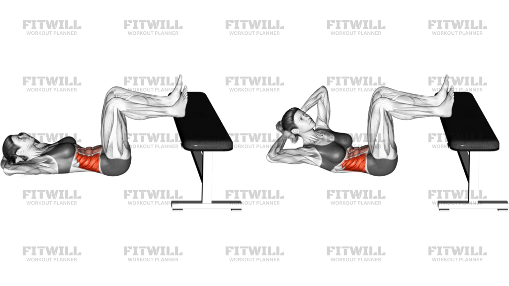 Floor Twisting Crunch Feet On Bench