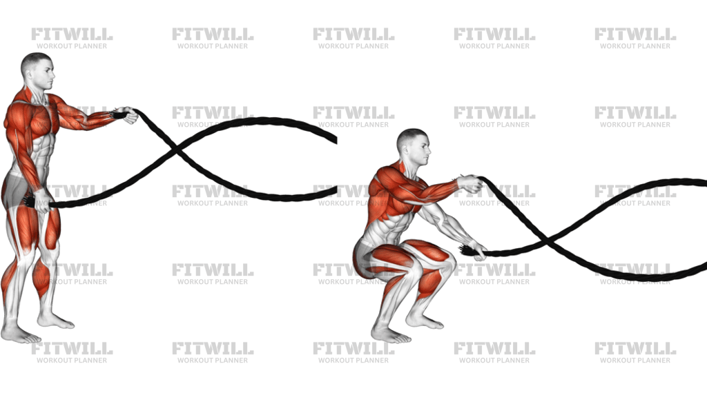 Battling Ropes Alternate Arms Squat