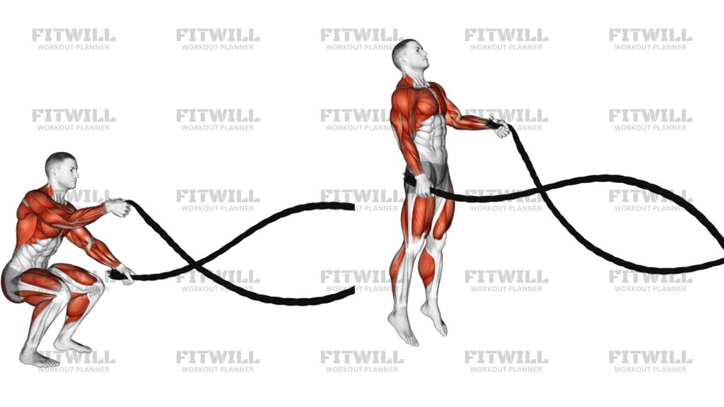 Battling Ropes Alternate Arms Jump Squat