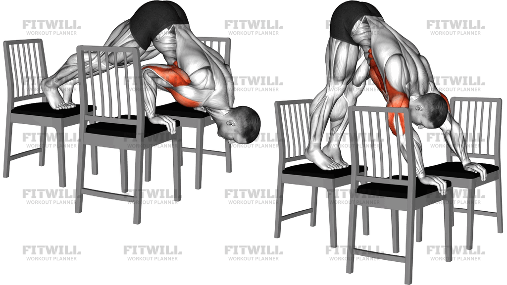 Pike Push-Up Between Chairs