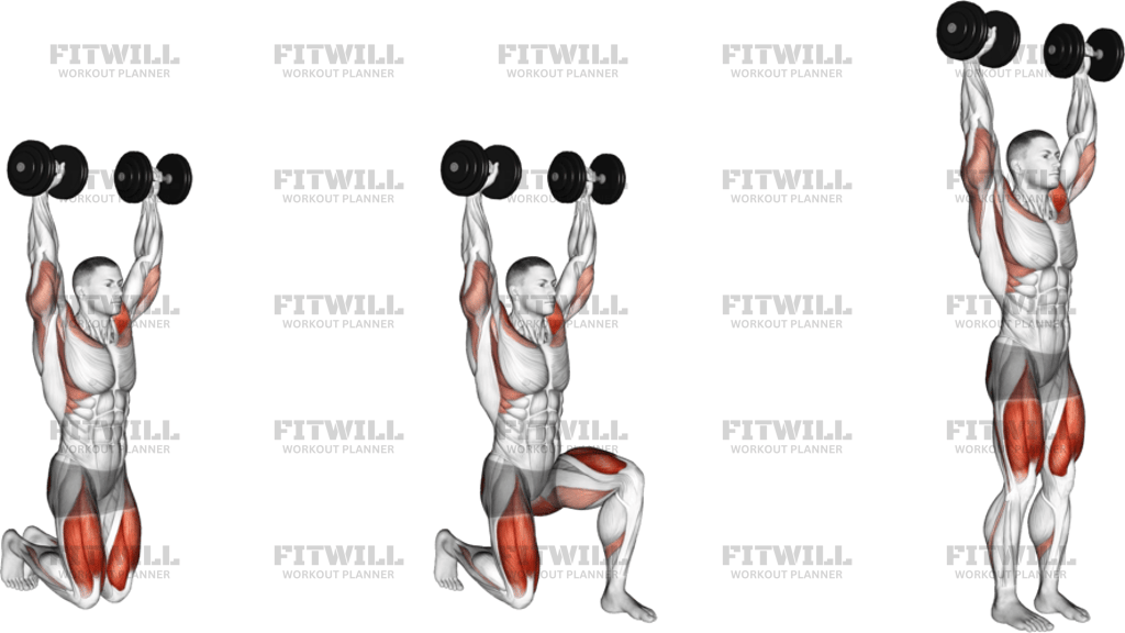 Dumbbell Kneeling Hold To Stand
