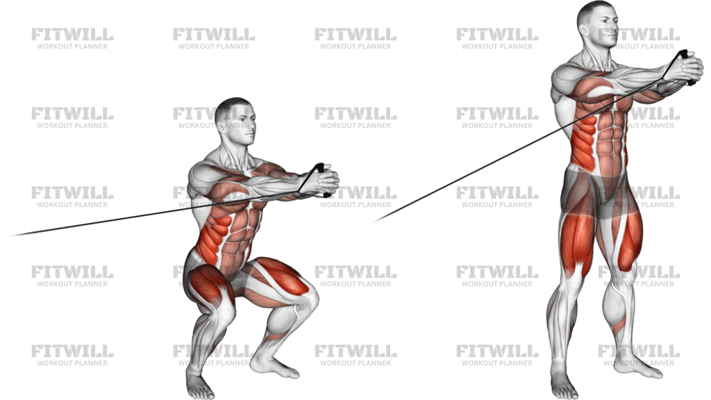 Band Squat With Horizontal Pallof Hold