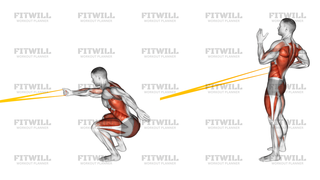 Resistance Band Squat With Single-Arm Row
