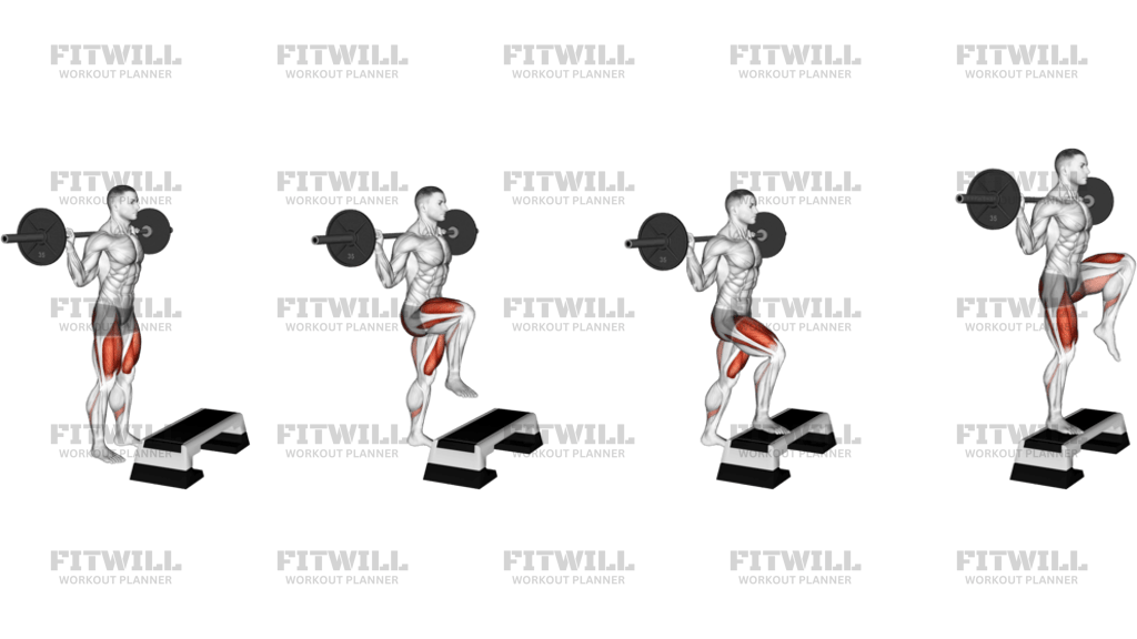 Barbell Knee Raise Step-Up
