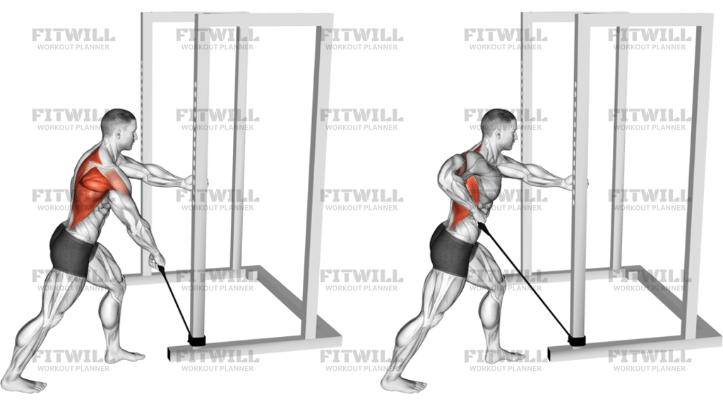 Band One-Arm Standing Wide-Grip Low Row