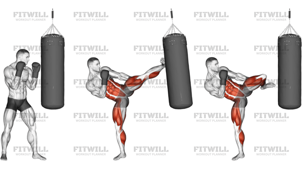 Hook Kick Kickboxing With Boxing Bag: Exercise Guide, Video, Techniques ...