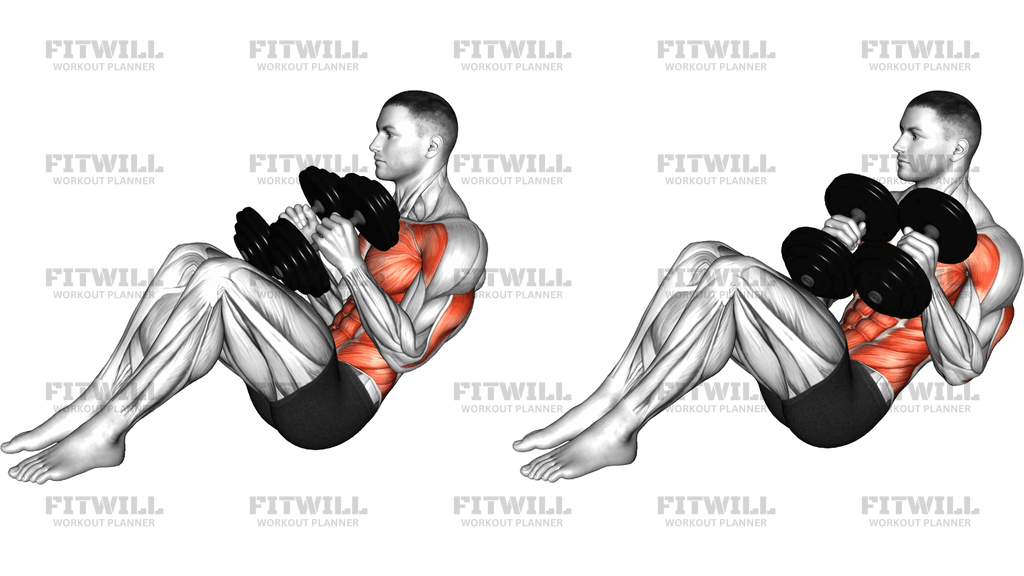Dumbbell Russian Twist Close-Grip Shoulder Press Sit-Up