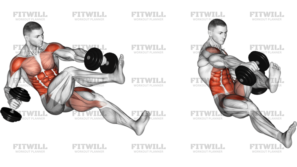 Dumbbell Seated Tuck Twisting Crunch On Floor
