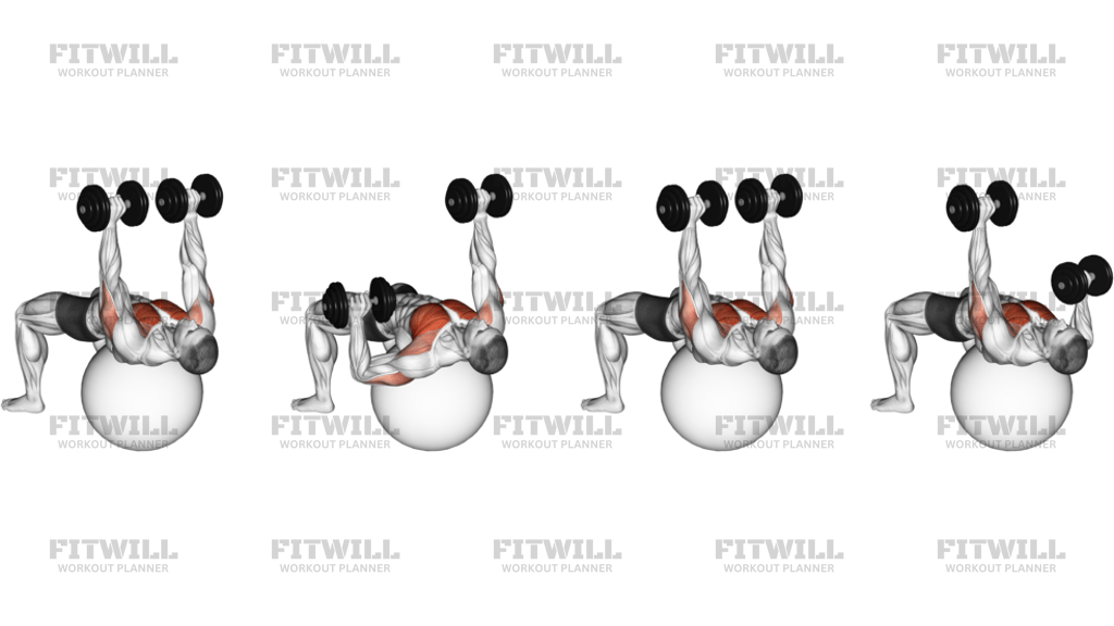 Dumbbell Alternate Chest Press On Stability Ball