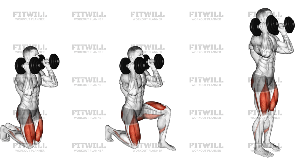 Dumbbell Kneeling Hold To Stand Clean-Grip