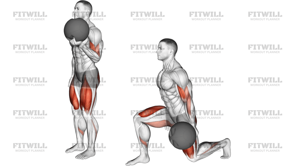 Medicine Ball Lunge With Biceps Curl