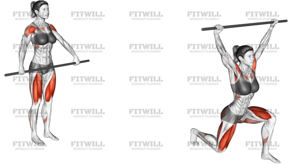 Stick Lunge With Overhead Raise Stretch