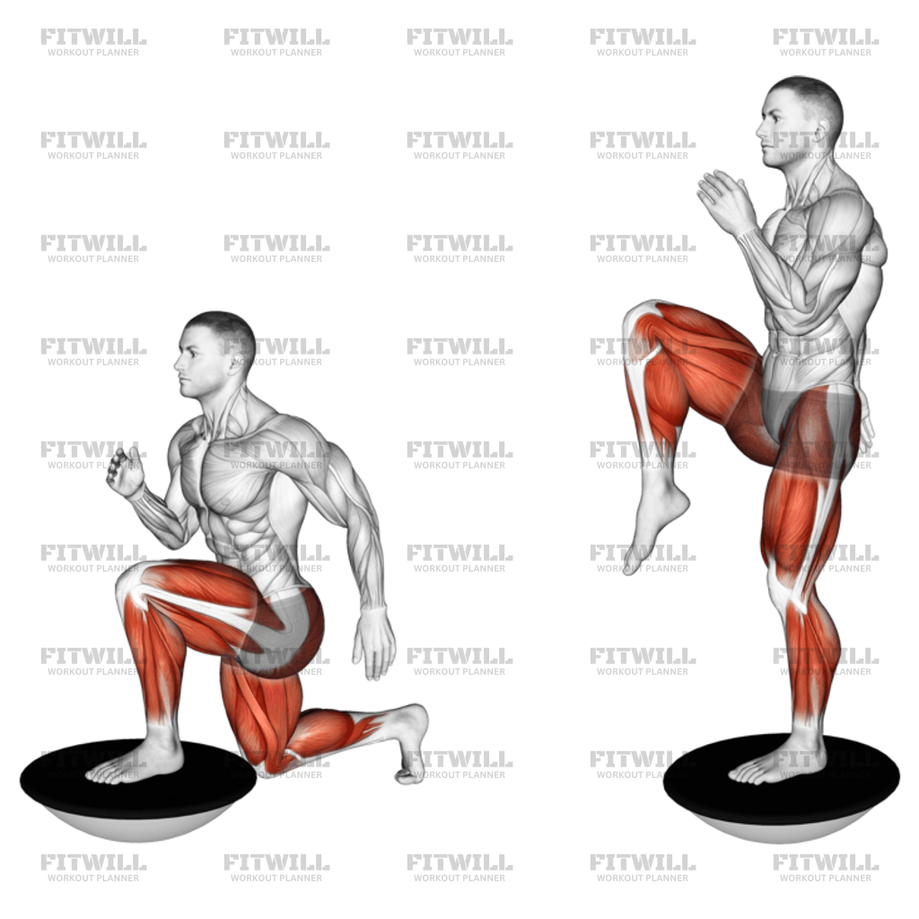 High Knee Lunge On Bosu Ball Exercise Guide Video Techniques Benefits How to Muscles Worked Tips Tricks Fitwill