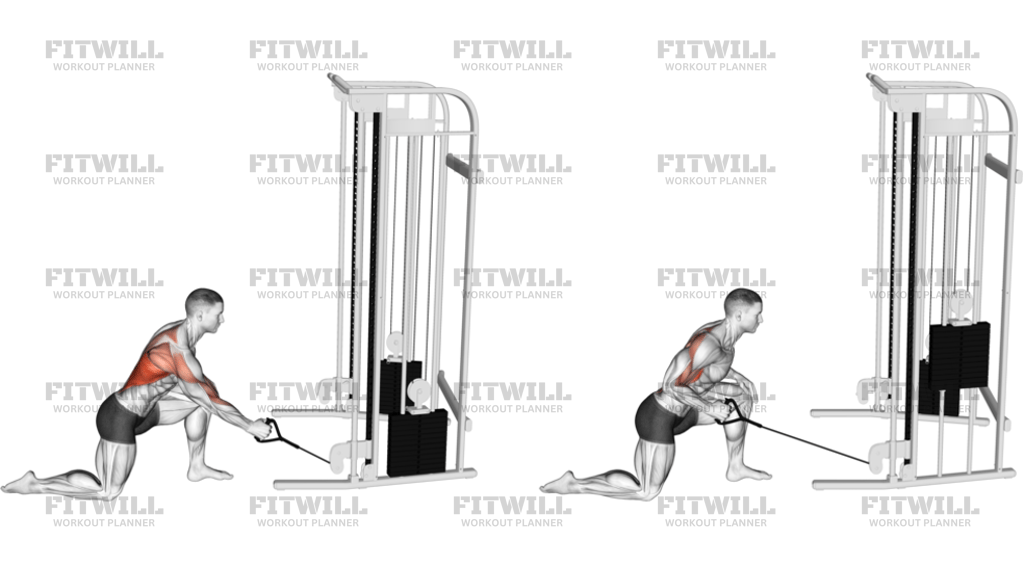 Cable Kneeling Leaning Forward One-Arm Row