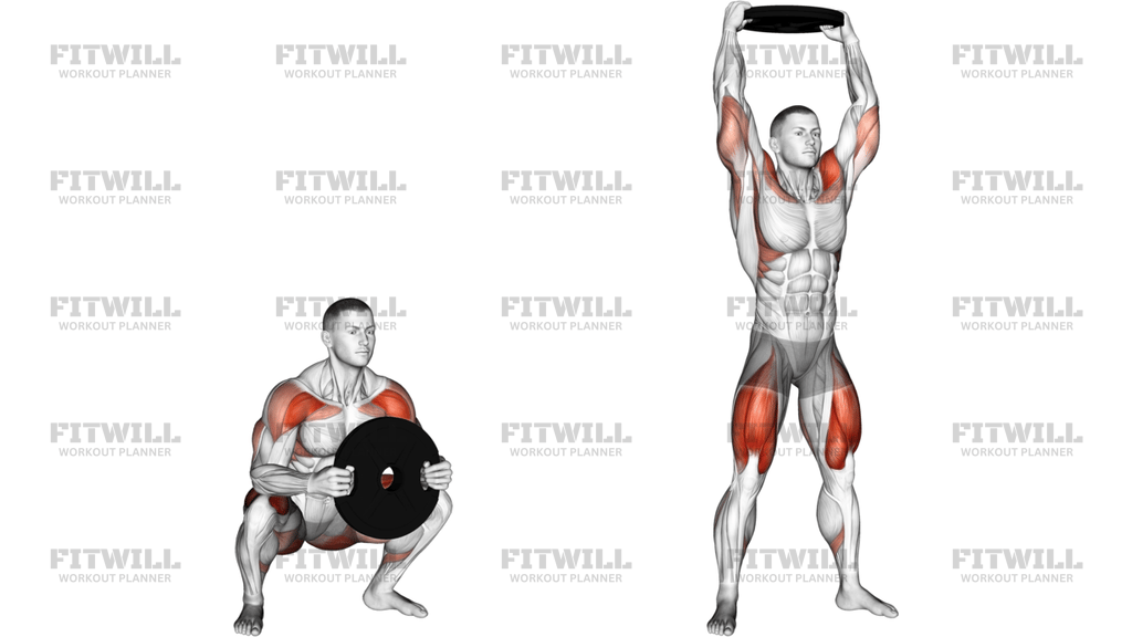 Weighted Full Squat With Overhead Press